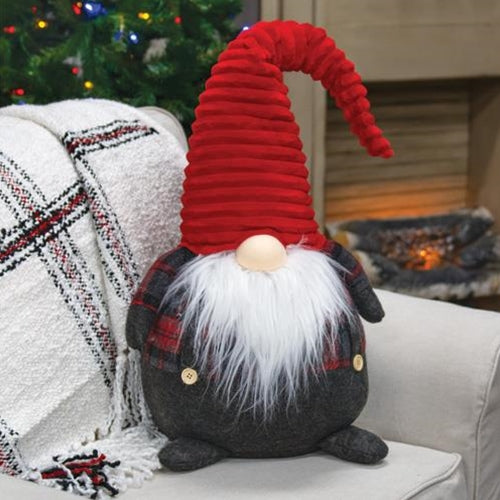 Large Roly Poly Plaid Gnome W/Red Hat GZOE2613 By CWI Gifts