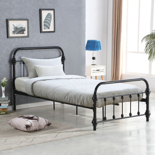 Twin Size Wood Slats Steel Bed Frame