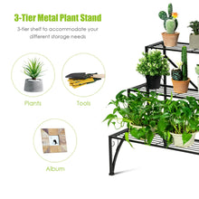 Load image into Gallery viewer, 3-Tier Metal Plant Rack Garden Shelf in Stair Style
