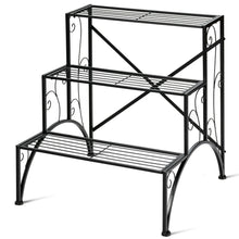 Load image into Gallery viewer, 3-Tier Metal Plant Rack Garden Shelf in Stair Style
