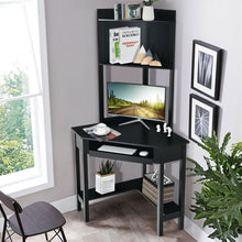 Load image into Gallery viewer, Corner Computer Desk with Hutch and Storage Shelves-Black
