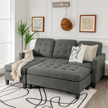 Load image into Gallery viewer, L-shaped Linen Reversible Sectional Sofa Couch with Ottoman-Gray
