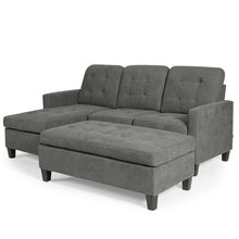 Load image into Gallery viewer, L-shaped Linen Reversible Sectional Sofa Couch with Ottoman-Gray
