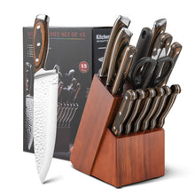 Load image into Gallery viewer, 15 Pieces Stainless Steel Knife Block Set with Ergonomic Handle
