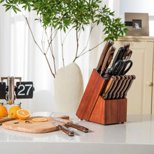 Load image into Gallery viewer, 15 Pieces Stainless Steel Knife Block Set with Ergonomic Handle
