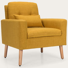 Load image into Gallery viewer, Accent Chair Cushioned Linen Armchair with Waist Pillow Sofa Chair-Yellow
