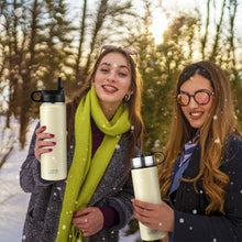 Load image into Gallery viewer, 22 Oz Double-walled Insulated Stainless Steel Water Bottle with 2 Lids and Straw-Beige
