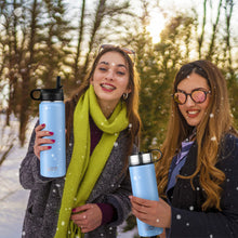 Load image into Gallery viewer, 22 Oz Double-walled Insulated Stainless Steel Water Bottle with 2 Lids and Straw-Blue
