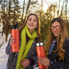 Load image into Gallery viewer, 22 Oz Double-walled Insulated Stainless Steel Water Bottle with 2 Lids and Straw-Orange
