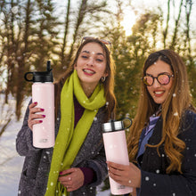 Load image into Gallery viewer, 22 Oz Double-walled Insulated Stainless Steel Water Bottle with 2 Lids and Straw-Pink
