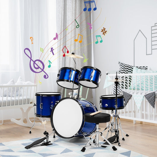 16 Inch 5 Pieces Complete Kids Junior Drum Set Children Beginner Kit-Blue