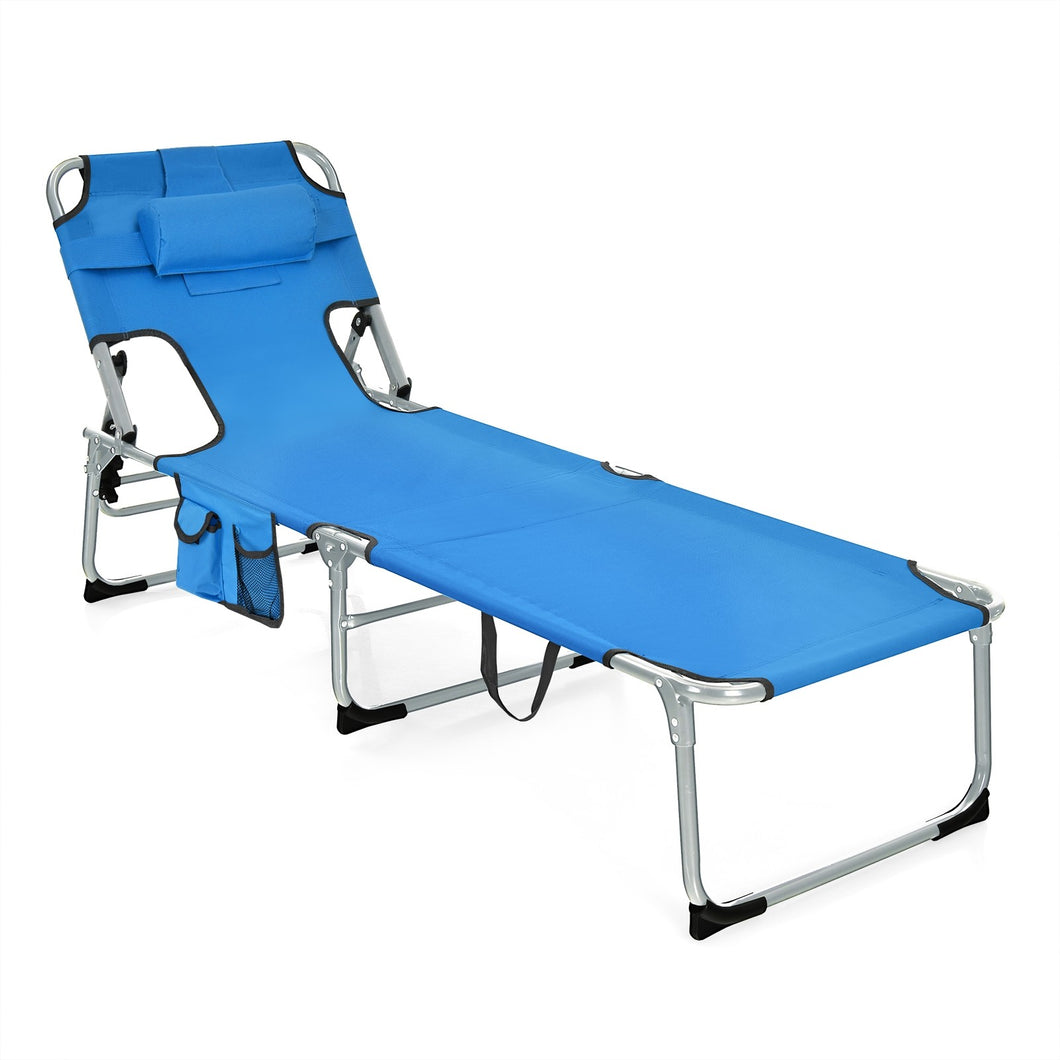 Folding Beach Lounge Chair with Pillow for Outdoor-Blue