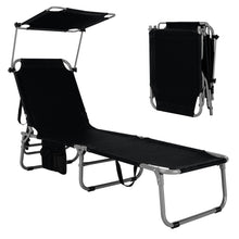 Load image into Gallery viewer, Adjustable Outdoor Beach Patio Pool Recliner with Sun Shade-Black
