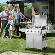 Load image into Gallery viewer, 50000BTU 5-Burner Propane Gas Grill with Side Burner and 2 Prep Tables-Silver
