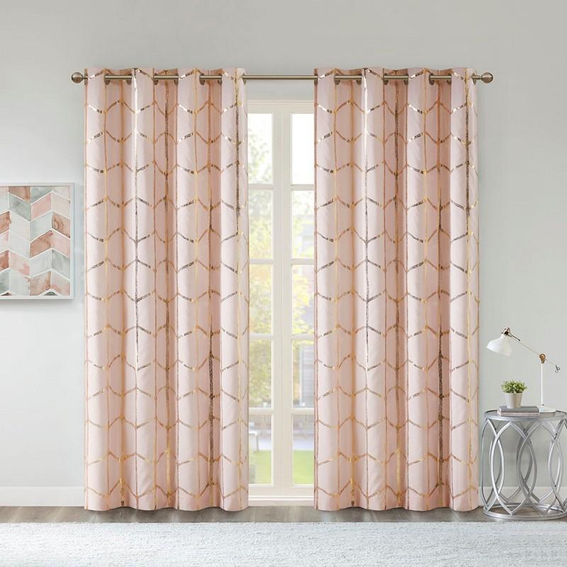 Total Blackout Metallic Print Grommet Top Curtain Panel -50X84