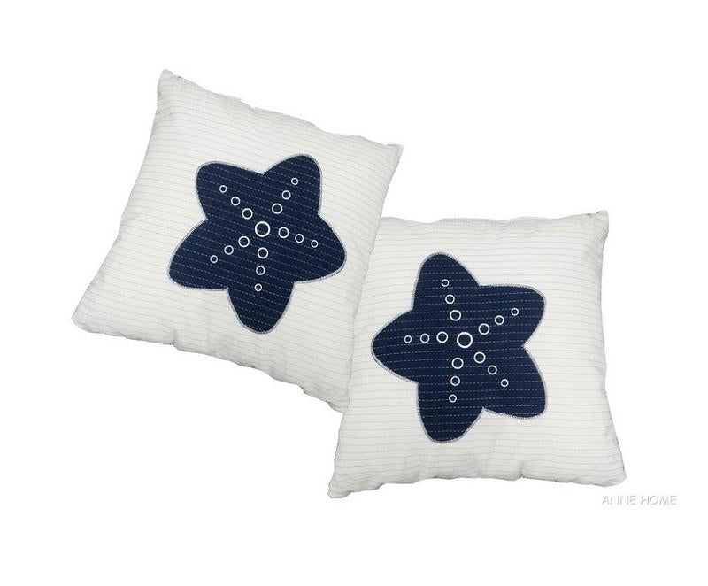 Anne Home - White Pillow Blue Star set of 2