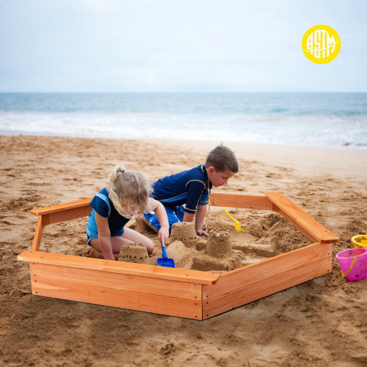 Hexagon Wooden Cedar Sand Box with Seat Boards