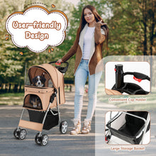 Load image into Gallery viewer, Foldable 4-Wheel Pet Stroller with Storage Basket-Beige
