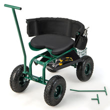 Load image into Gallery viewer, Rolling Garden Cart with Height Adjustable Swivel Seat and Storage Basket-Green
