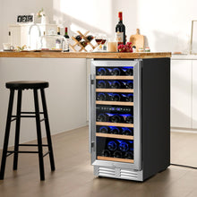 Load image into Gallery viewer, 30-Bottle Freestanding Wine Cooler with Temp Memory and Dual Zones -Silver
