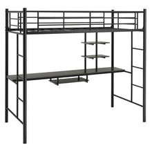 Load image into Gallery viewer, Twin Size Loft Bunk Bed with Desk Storage Shelf and Full Length Ladders-Black
