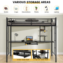 Load image into Gallery viewer, Twin Size Loft Bunk Bed with Desk Storage Shelf and Full Length Ladders-Black
