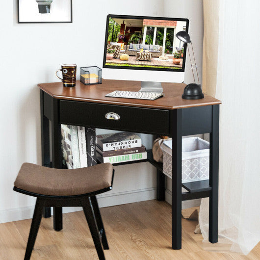 Corner Wooden PC Laptop Computer Desk-Coffee