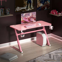 Load image into Gallery viewer, 47&quot; Z-Shaped Computer Table with Cup Holder Headphone Hook-Pink
