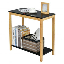 Load image into Gallery viewer, Bamboo Side Table 2-Tier Sofa End Console Table with Storage Shelf Felt Pad for Bedroom
