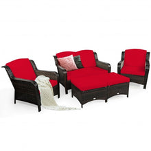 Load image into Gallery viewer, 5PCS Patio Rattan Sofa Set with Cushion and Ottoman
