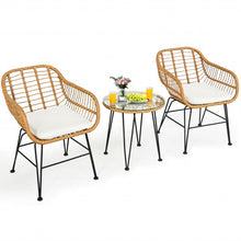 Load image into Gallery viewer, 3Pcs Rattan Furniture Set with Cushioned Chair Table-White
