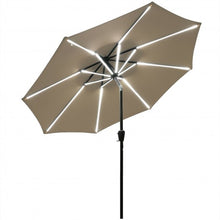 Load image into Gallery viewer, 9Ft Solar LED Market Umbrella with Aluminum Crank Tilt 16 Strip Lights-Tan
