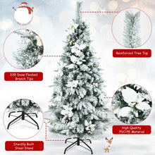 Load image into Gallery viewer, 5 Feet Snow Flocked Christmas Pencil Tree with Berries and Poinsettia Flowers
