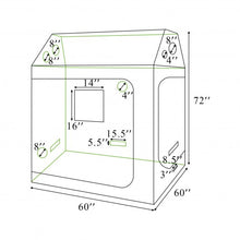 Load image into Gallery viewer, Mylar Hydroponic Grow Tent Roof Cube with Zipped Doors  Observation Windows and Vents -60 x 60 x 72 inch
