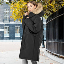 Load image into Gallery viewer, Women&#39;s Hooded Long Down Coat with Faux-fur Trim-Black-L
