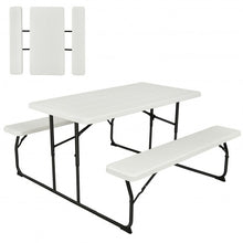 Load image into Gallery viewer, Indoor and Outdoor Folding Picnic Table Bench Set with Wood-like Texture-White
