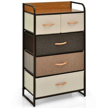 Load image into Gallery viewer, 4-Tier Organizer Tower Steel Frame Wooden Top Storage with 5-Drawer Dresser
