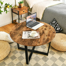 Load image into Gallery viewer, Round Industrial Style Cocktail Side Coffee Table With Metal Frame-Brown
