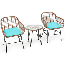 Load image into Gallery viewer, 3 Pcs Patio Rattan Bistro Set with Cushion-Turquoise
