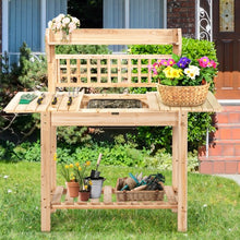 Load image into Gallery viewer, Garden Potting Bench Workstation Table with Sliding Tabletop Sink Shelves
