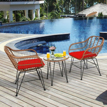 Load image into Gallery viewer, 3 Pcs Patio Rattan Bistro Set with Cushion-Red
