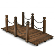 Load image into Gallery viewer, 5 ft Wooden Garden Bridge Arc Footbridge Stained Finish Walkway with Safety Rails
