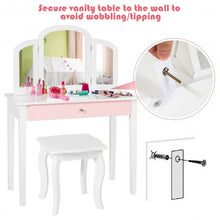 Load image into Gallery viewer, Kids Princess Make Up Dressing Table with Tri-folding Mirror &amp; Chair-White
