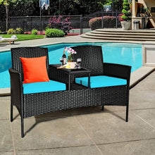 Load image into Gallery viewer, Patio Rattan Conversation Set Seat Sofa-Turquoise
