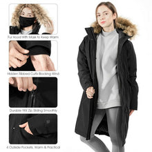 Load image into Gallery viewer, Women&#39;s Hooded Long Down Coat with Faux-fur Trim-Black-XL
