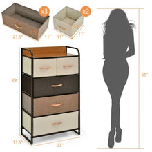 Load image into Gallery viewer, 4-Tier Organizer Tower Steel Frame Wooden Top Storage with 5-Drawer Dresser
