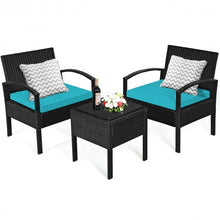 Load image into Gallery viewer, 3 Pieces Outdoor Rattan Patio Conversation Set with Seat Cushions-Turquoise
