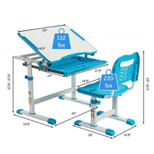 Load image into Gallery viewer, Kids Height Adjustable Desk and Chair Set with Tilted Tabletop and Drawer-Blue
