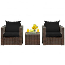 Load image into Gallery viewer, 3 Pcs Patio Conversation Rattan Furniture Set with Cushion-Black
