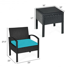 Load image into Gallery viewer, 3 Pieces Outdoor Rattan Patio Conversation Set with Seat Cushions-Turquoise
